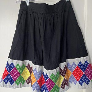 Boho Anthropologie Floreat Black Geometric Quilted Skirt Size 2